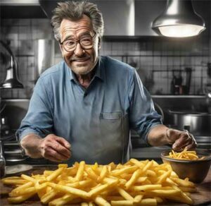 Épluchages des pommes de terres pour les cuire dans la friteuse sans huile